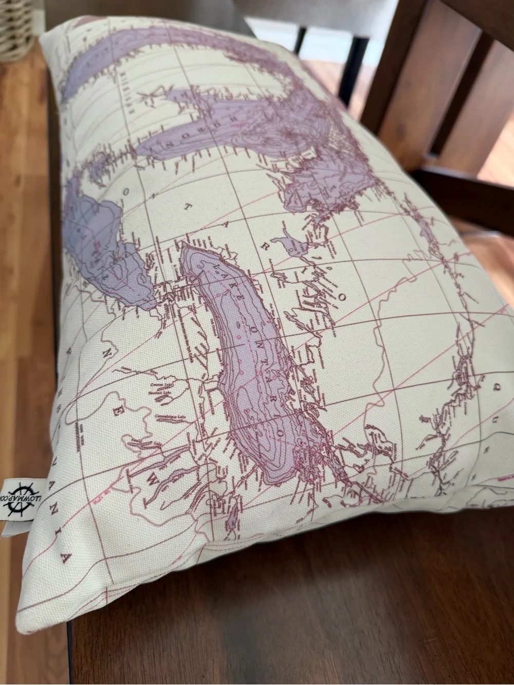 Map Print Decorative Pillow - Pink and Cream